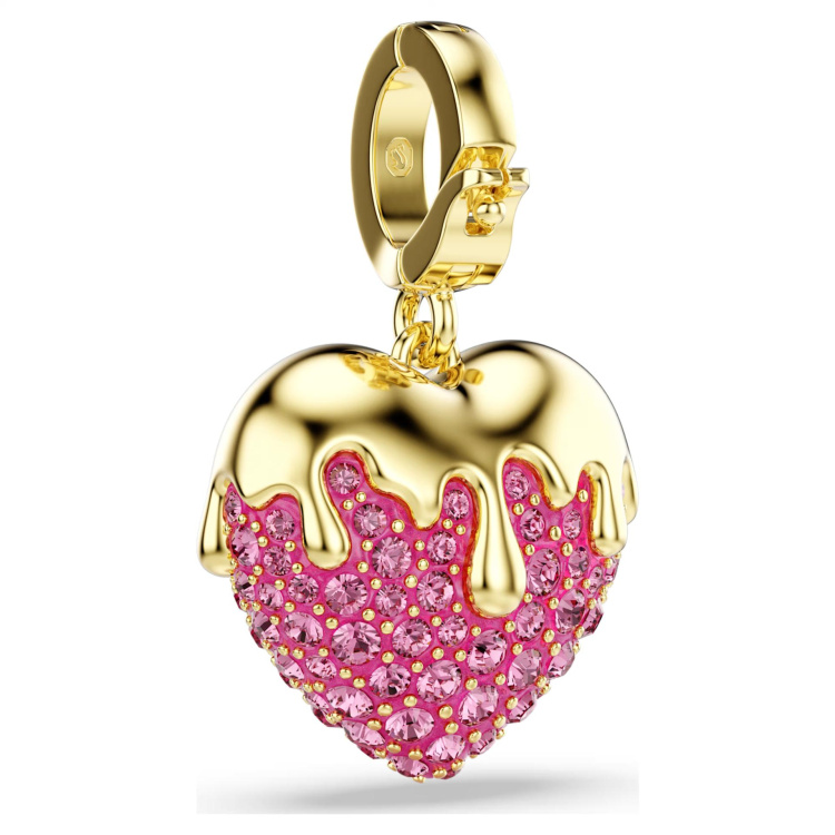 Idyllia charm Round cut, Heart, Pink, Gold-tone plated